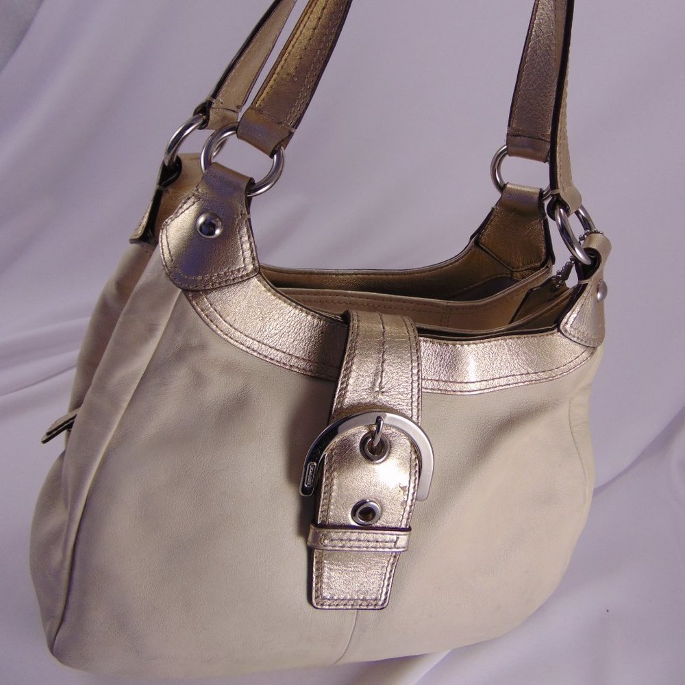 COACH Ivory Weathered Leather Shoulder Bag